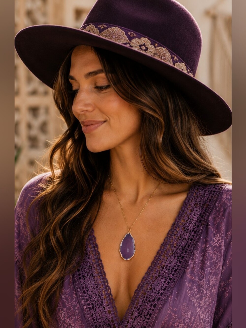 Amethyst and Gold Toned Pendant Necklace